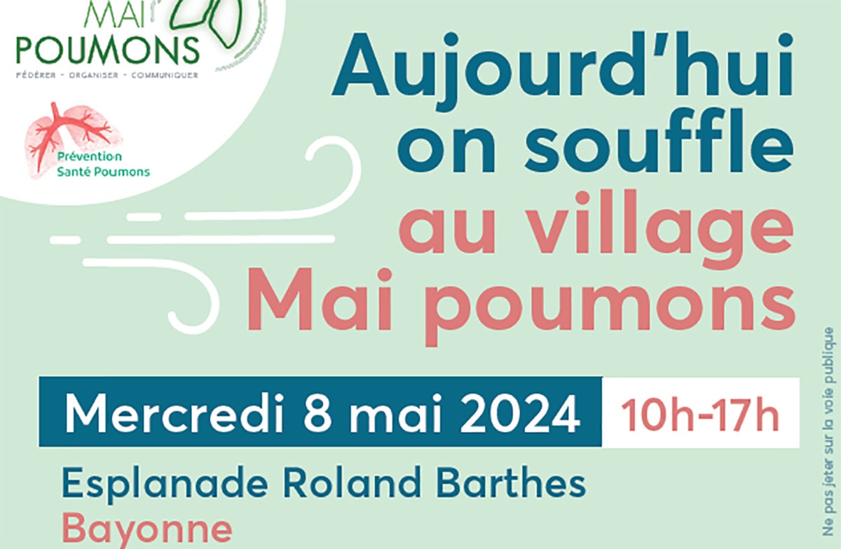 Prévention : l’association « prévention santé poumon Pays basque » et le service de pneumologie vous donnent rendez-vous au Village « Mai poumon » le 8 mai à Bayonne
